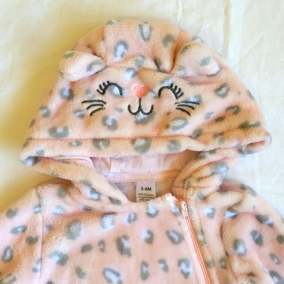 george fluffy pink animal print cat zipper bunting suit with hoodie 6 months - Picture 2 of 7
